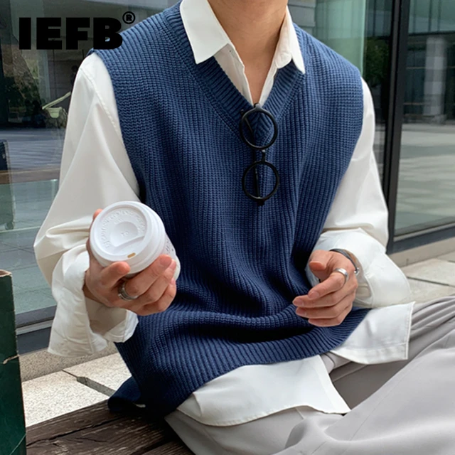 IEFB Pull Chic a Col en V de Style Coreen pour Homme Haut Solide Nouvelle Collection Automne 2023