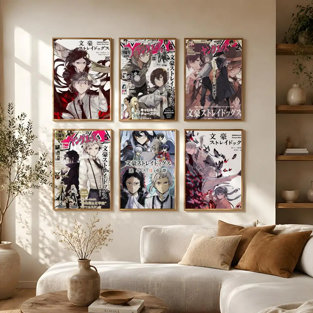 Anime Bungo Stray Dogs Poster Self-Adhesive HD Mural Wall Decals, Living Room Bedroom Home Decor Gift
