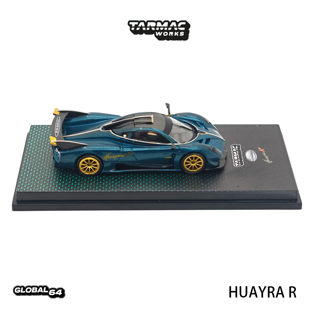 Tarmac Works GLOBAL64 T64G-TL035-TCF 1:64 Pagani Huayra R Metallic Woven Carbon Blue Track Hypercar Diecast Model Car In Stock view 6