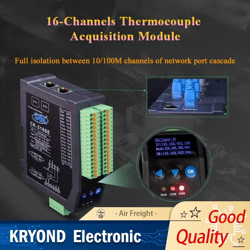 16 Channels Thermocouple Input Module K T J B Type RS485 Ethernet Bus Modbus TCP Intelligent Data Acquisition Card