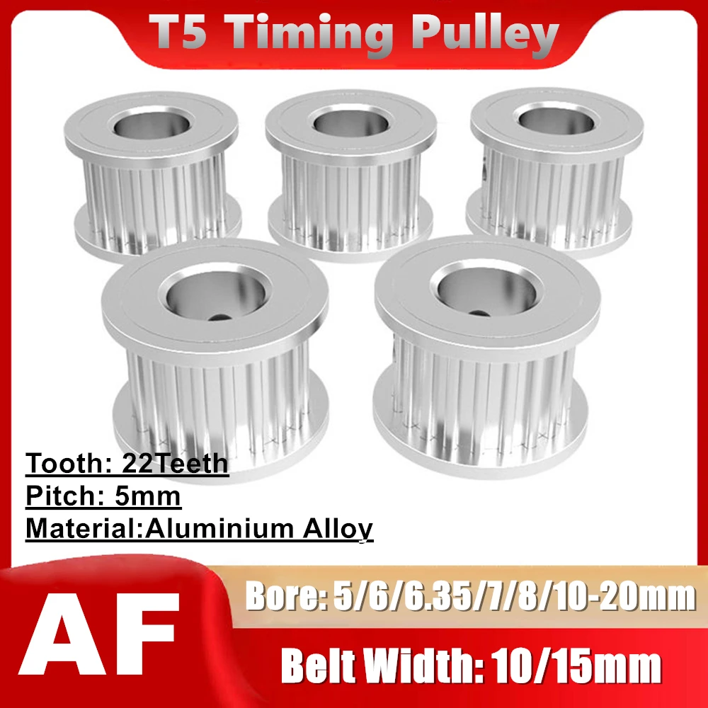 22Teeth T5 Alloy Wheel Pulley Bore 5/6/6.35/7/8/10/12/14/15/16/17/18/19/20mm Aluminium Timing Pulleys for T5 Belt Width 10/15mm