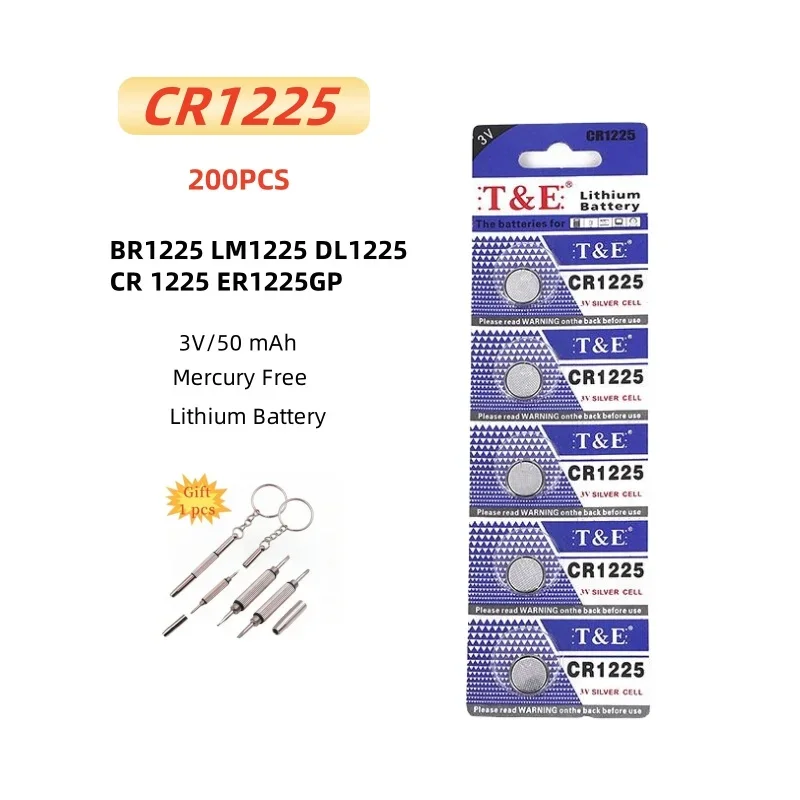 200PCS Coin Cells CR1225 Button Battery BR1225 LM1225 DL1225 CR 1225 ER1225GP 3V Lithium Battery For Watch Car Key Remote