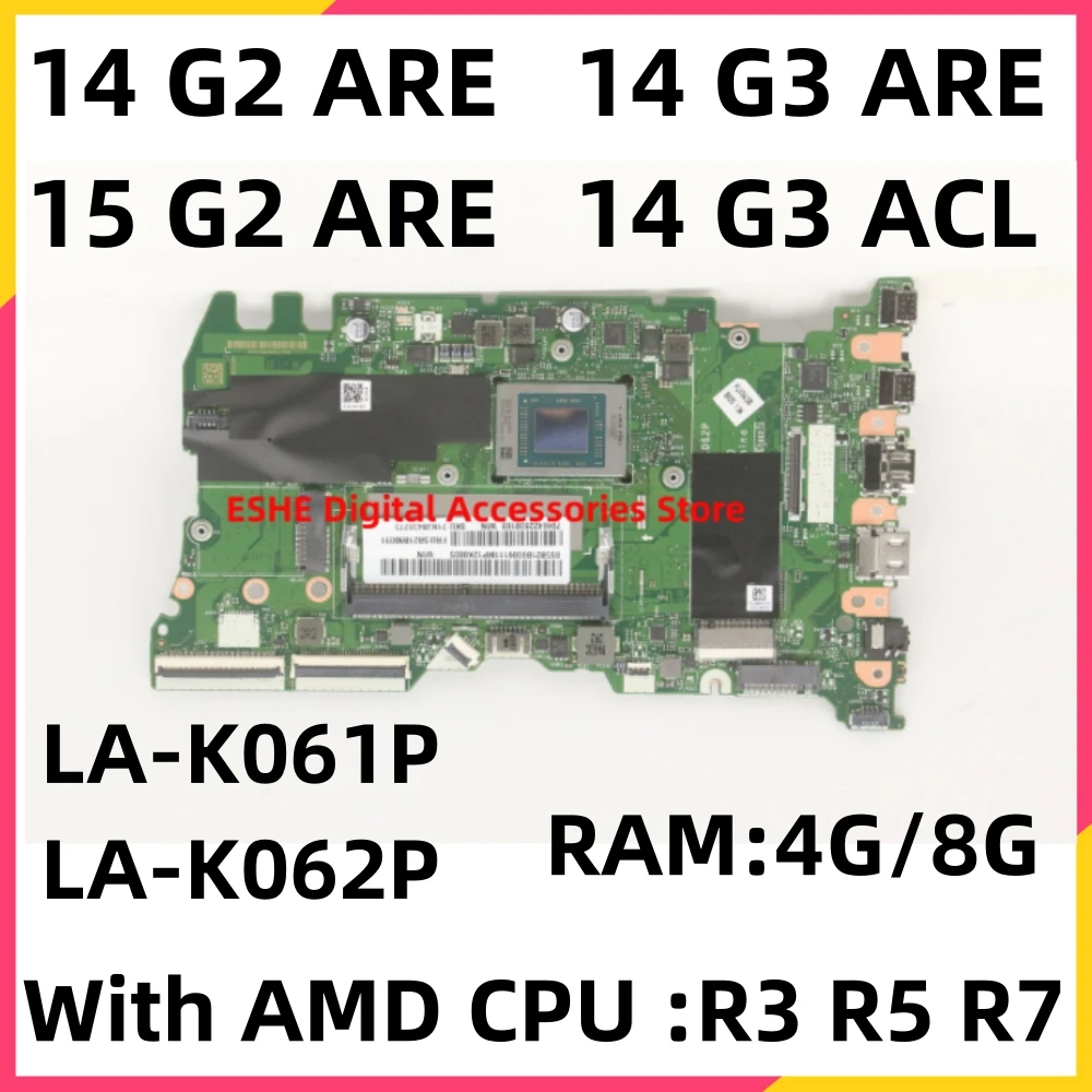 LA-K061P LA-K062P For Lenovo ThinkBook 14 G2 14 G3 15 G2 ThinkBook 14 G3 ACL Notebook Motherboard With AMD CPU R3 R5 R7 RAM 8G