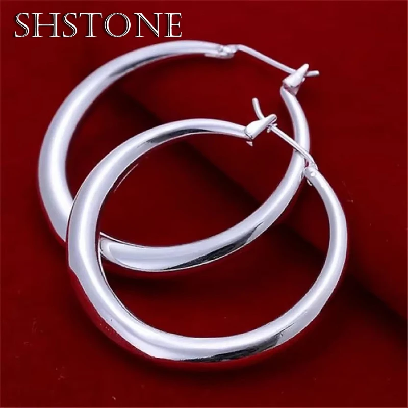 SHSTONE 925 Sterling Silver 33mm Big Circle Round Hoop Earring For Women Unusual Earrings Christmas Fine Jewelry Birthday Gifts