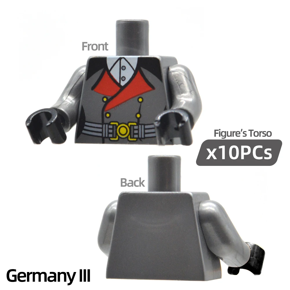 10 Torso MOC WW2 Soldiers Builidng Block Toys Body Parts for Figures DIY Construction Toy