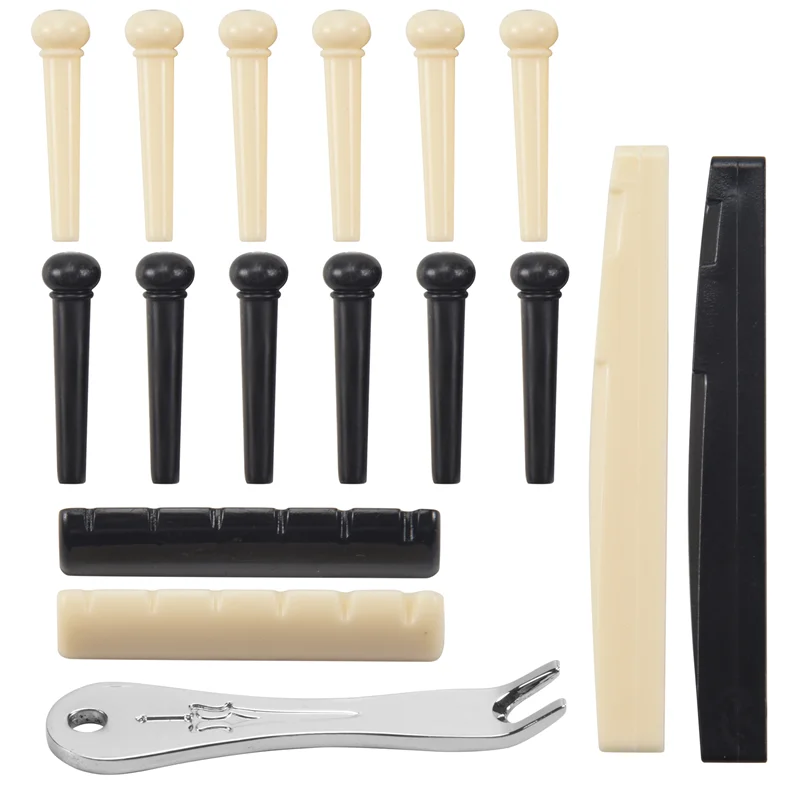 A69P-Guitar Bridge Pins Puller Pulling Remover Extractor Tool With 2 Pack Guitar Saddle Nut And 12 Pack Guitar Bridge Pins