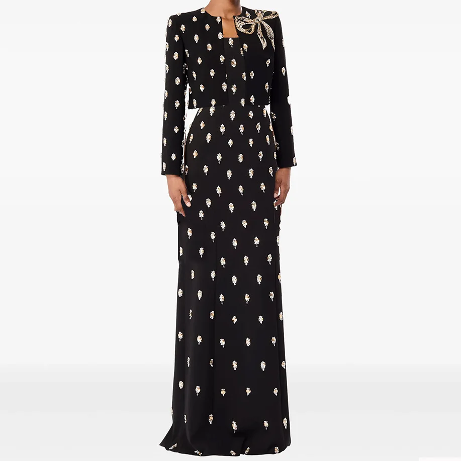 

High Quality Evening Long Dress 2026 Early Spring New Heavy Industry Beads Tube Top Dress Short Coat