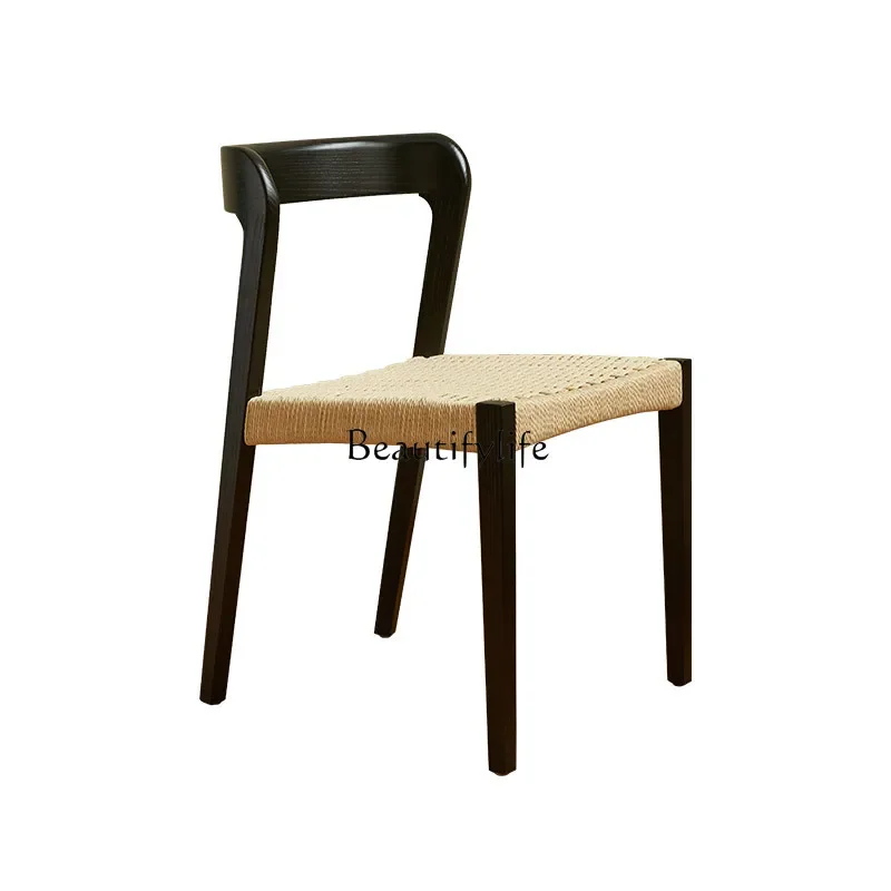 

Nordic designer solid wood dining chair household small apartment restaurant simple retro rattan chair