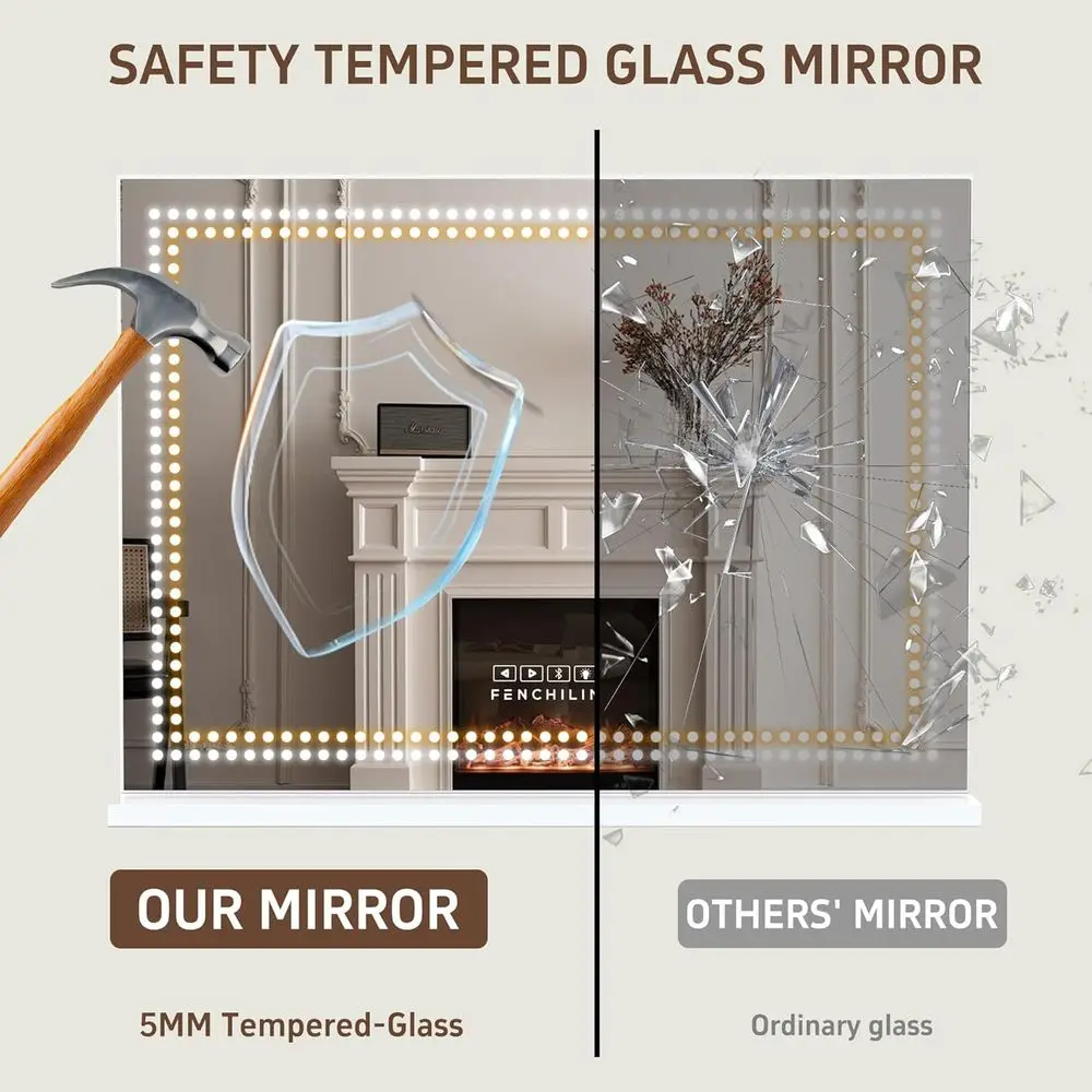 مرآة زينة بإضاءة LED 31.5 × 22.8 مع مكبر صوت بلوتوث ومنفذ شحن USB، 3 أوضاع ألوان #3