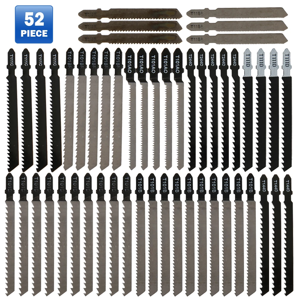 52Pcs Universal Jig Saw Blade Set HCS High Carbon Steel Assorted Blades Fast Cut Down Jig Saw Knife Jig Saw Cutter Accessories