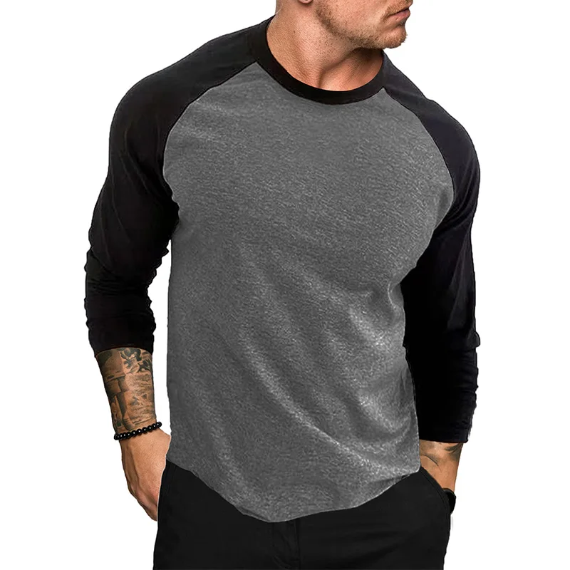 New Casual Fashion Long Sleeves T Shirt Men Spring Autumn Patchwork Gym Clothing Fitness T-shirt Sports Raglan Sleeves Tshirt