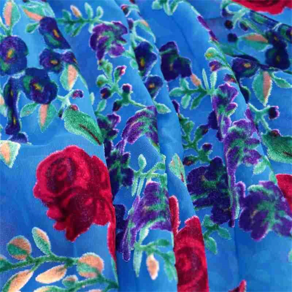 

Silk Velvet Fabric, Velvet Tulle Brocade, Sky Blue Velvet Floral Velvet Silk Cloth, Women's Dresses Material