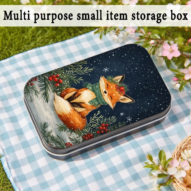 Caja de hierro multiusos con estampado 2D de Winter Starry Fox, regalo navideño perfecto para ti mismo o para amigos, ideal para joyas, bloques, etc.