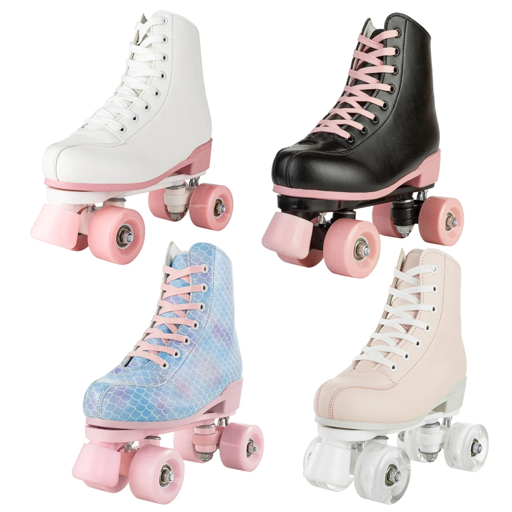 Quad Roller Skates Size 32-40 Adult Women Flashing 4 Wheels Skate Shoes Kids Girls Beginner Outdoor Skating Training Sneakers