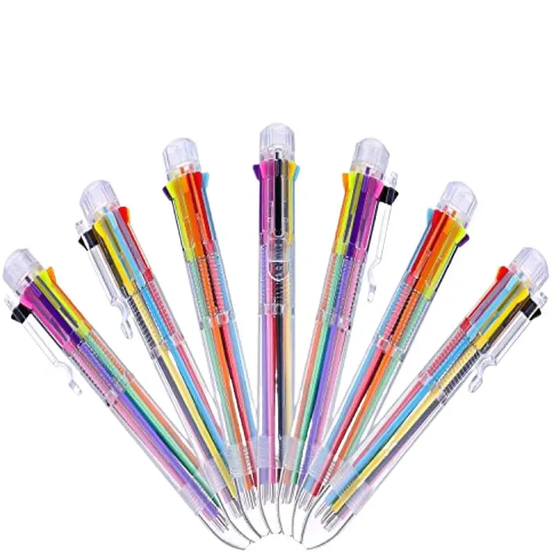 30Pcs 8-in-1 Multicolor Pens Retractable Ballpoint Pens,8 Colors Transparent Barrel Ballpoint Pen for Office School Supplies