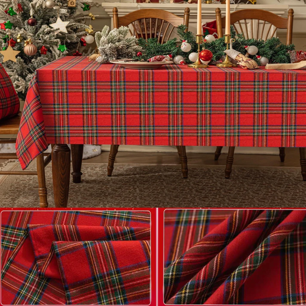 Christmas Tablecloth Red Plaid Cotton Rectangular Washable Dining Table Cover Wedding Home Living Room Decoration Table Cloth