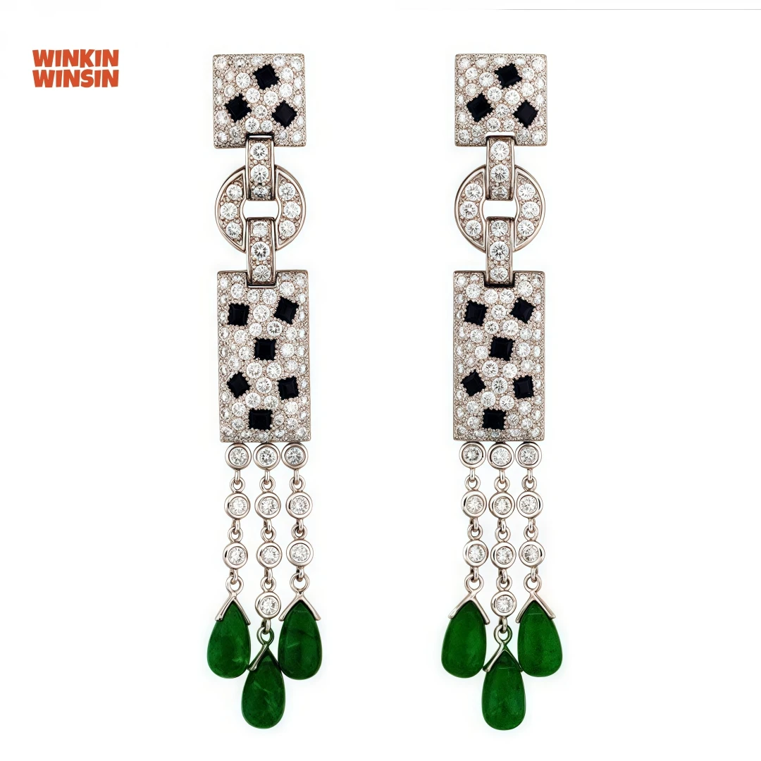 

WINKIN WINSIN Brand MCT 925 Sterling Silver Lab Grown Gemstones High Carbon Diamond Black Enamel Tassel Earrings Jewelry
