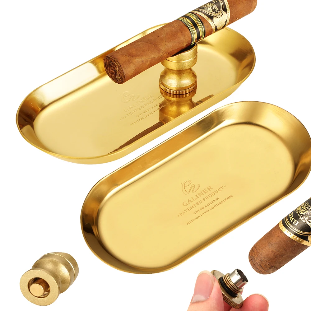 

GALINER Metal Cigar Ashtray Luxury Magnetic Cigar Holder With Hidden Cigar Drill Home Ashtrays Indoor Travel Smoking Accessories