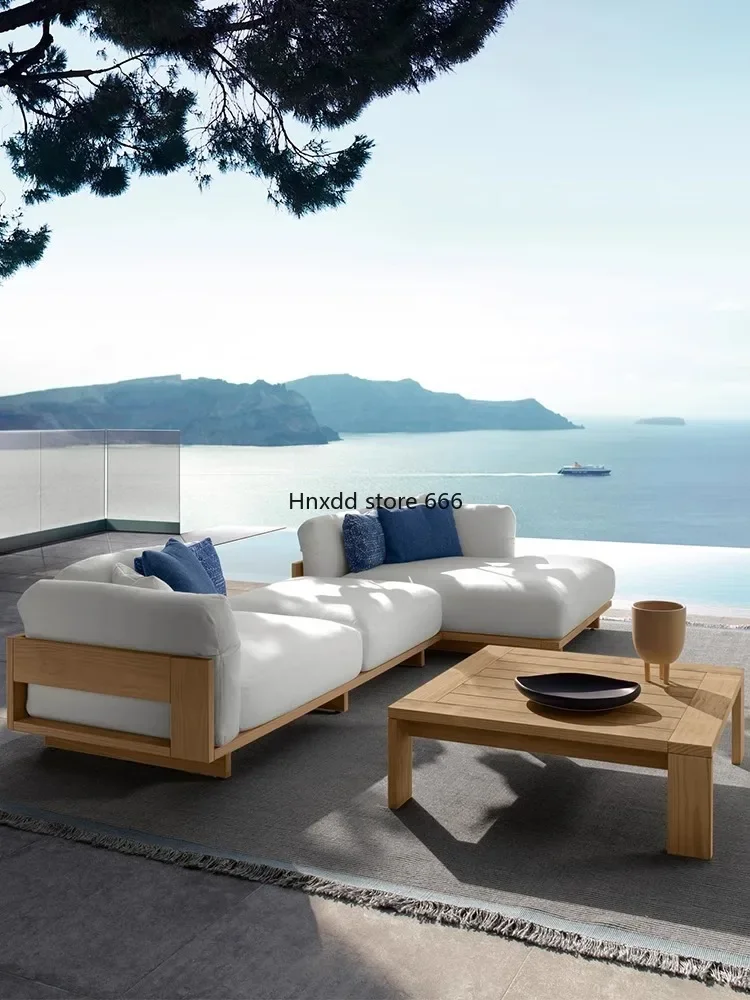 Outdoor Sofa Outdoor Terrace Corner Antiseptic Teak Waterproof Sunscreen Combination Garden Villa