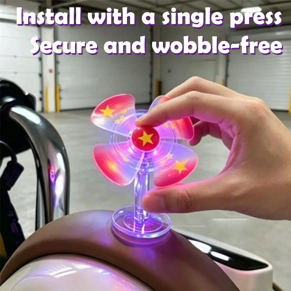 MINI Windmill Decoration Wind Powered LED Glow Self‑Luminous Propeller Sticker For Motorcycle Scooter Helmet Ornament