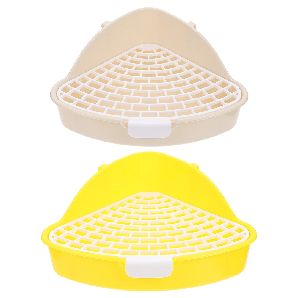 กระบะทรายสัตว์เลี้ยงขนาดเล็ก 2 ชิ้น พร้อมฐานตาข่ายป้องกันการรั่วซึม ทำความสะอาดง่าย สำหรับกระต่าย แฮมสเตอร์ ชินชิลล่า ฟีเร็ต ฝึกขับถ่าย