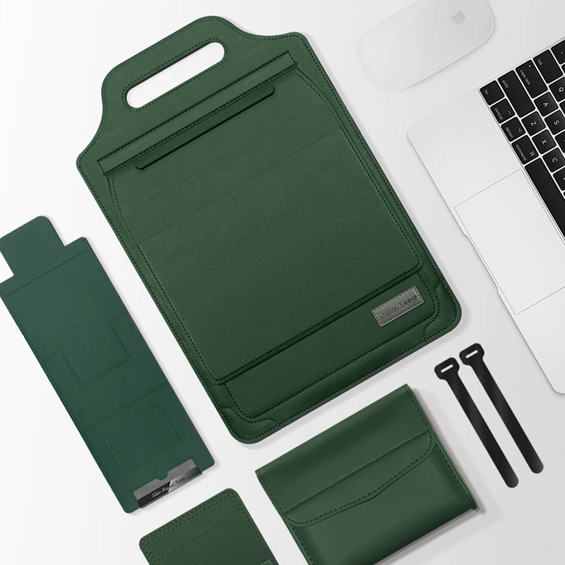 Multipurpose Laptop Sleeve for MacBook Air 13 M1 M2 M3 M5 Pro 14 15.4 16 inch PU leather case mouse pad with bracket Laptop Bag