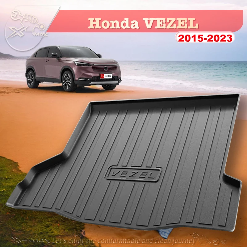 For Honda VEZEL 2015-2023 Custom Fit Car Trunk Mat All Season Black Cargo Mat 3D Shaped Laser Measured Trunk Liners