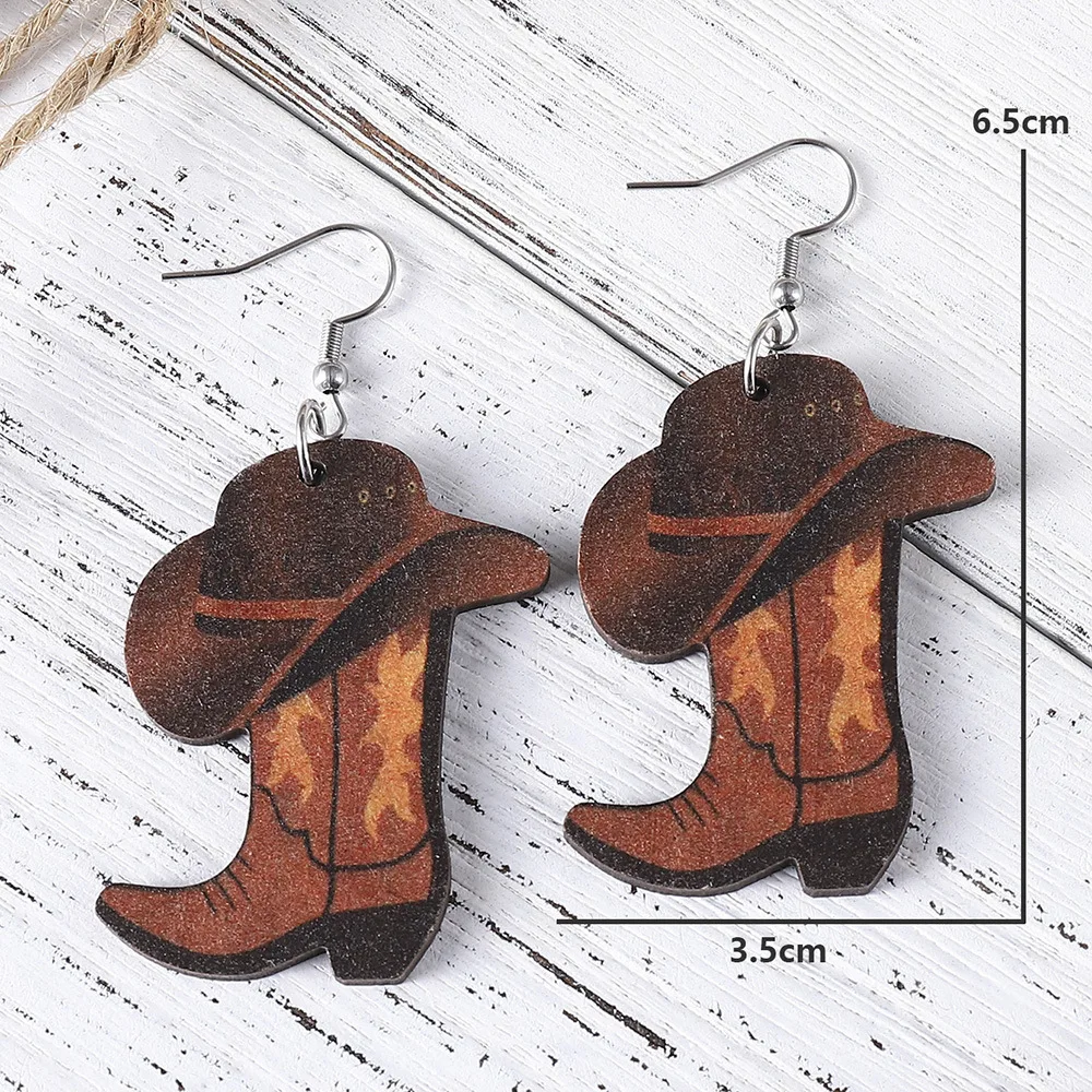 Boucles d'Oreilles en Bois de la Journée de Léon, Ajourées, pour les Abonnés Jules, Bottes Western Cowboy, Imprimé Léopard, Cadeau, Vente en Gros, Nouvelle Collection