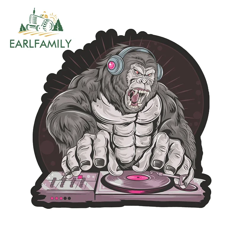 

EARLFAMILY 13cm x 12.9cm for Grumpy Gorilla Dj Car Sticker Waterproof Anime Scratch-proof Window Trunk Decal Race Car Decoration