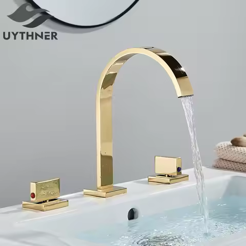 Gold Bathroom Basin Faucet Wash Basin Sink Faucet Dual Handle Basin Taps Deck Mounted Wash Hot and Cold Water Faucet Mixer Tap