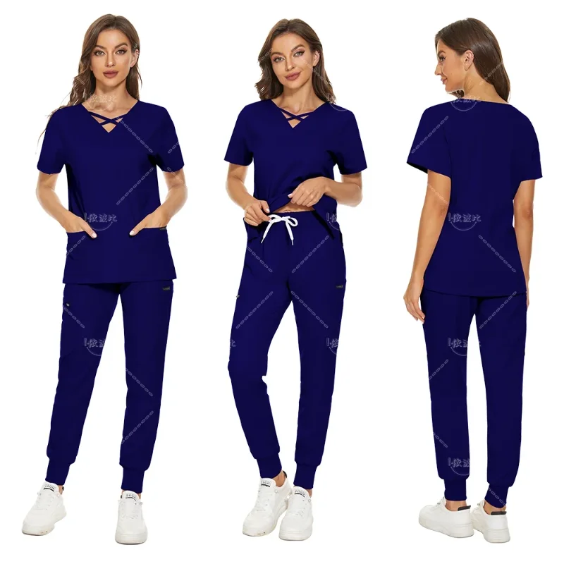 

New medical scrub with pockets, female nurse uniform, beauty salon work clothes, short sleeved hygiene service work clothes