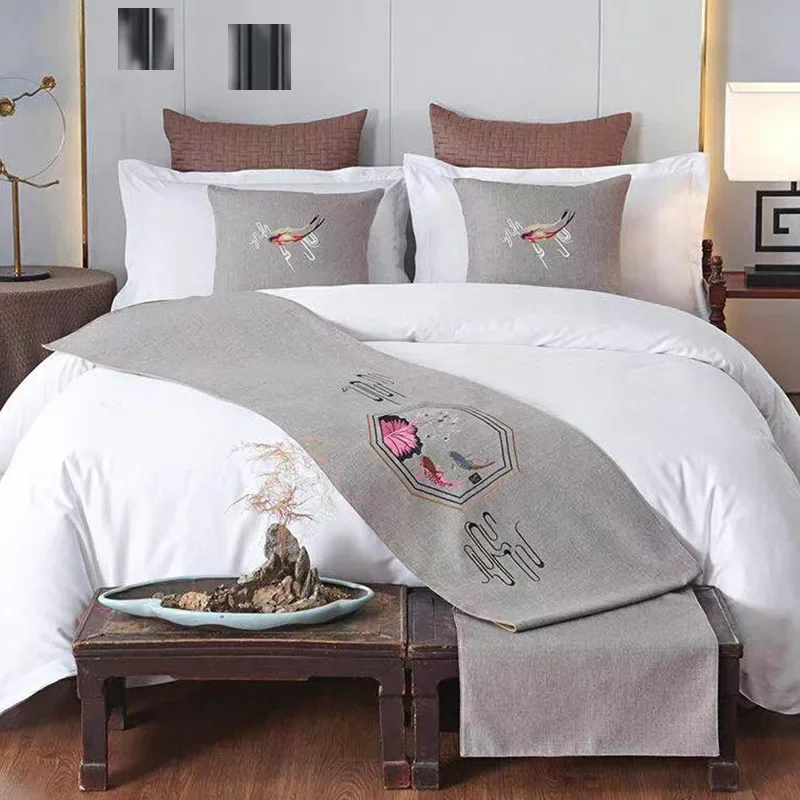 New Bed Tail Flag Decorative Cloth Home Textile Bedding Embroidered Long Strip Bed Cover Table Flag Universal in Multiple Colors