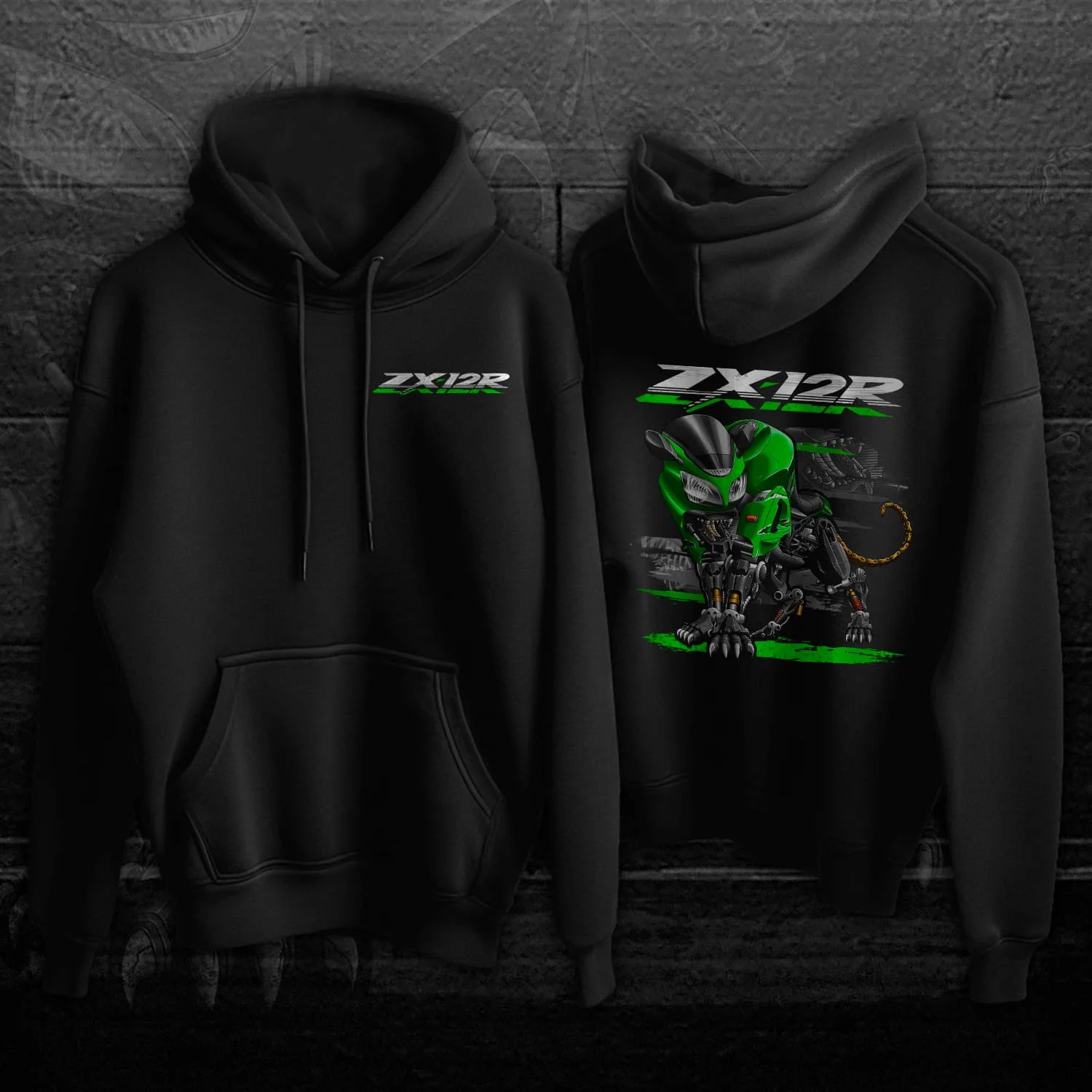 Classic Japanese Motorcycle Ninja ZX-12R Panther Inspired Pullover Hoodie 100% Cotton Comfortable Casual Mens Clothes Streetwear