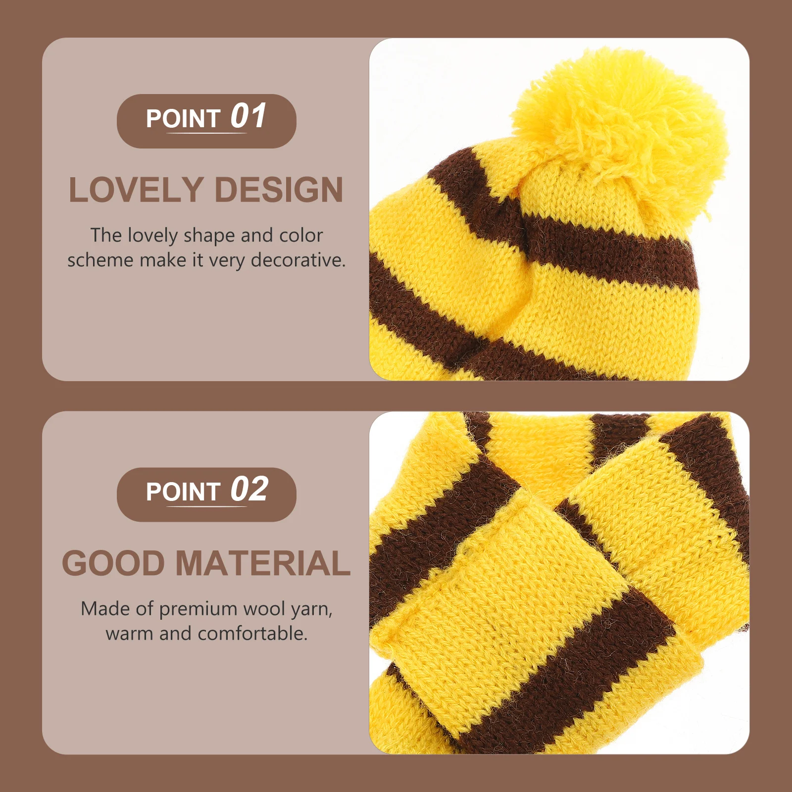 

1Set Dog Winter Warm Costume Scarf Hat Set Knitted Clothes Size Xxs Yellow Brown Pet Festival Accessories Dog Scarf Hat Set
