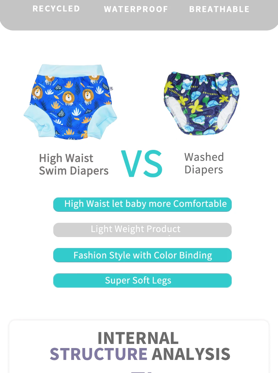 Eezkoala Schwimmwindel für Neugeborene, hohe Taille, waschbare Baby-Schwimmwindeln, Stoffwindeln – Detail 3