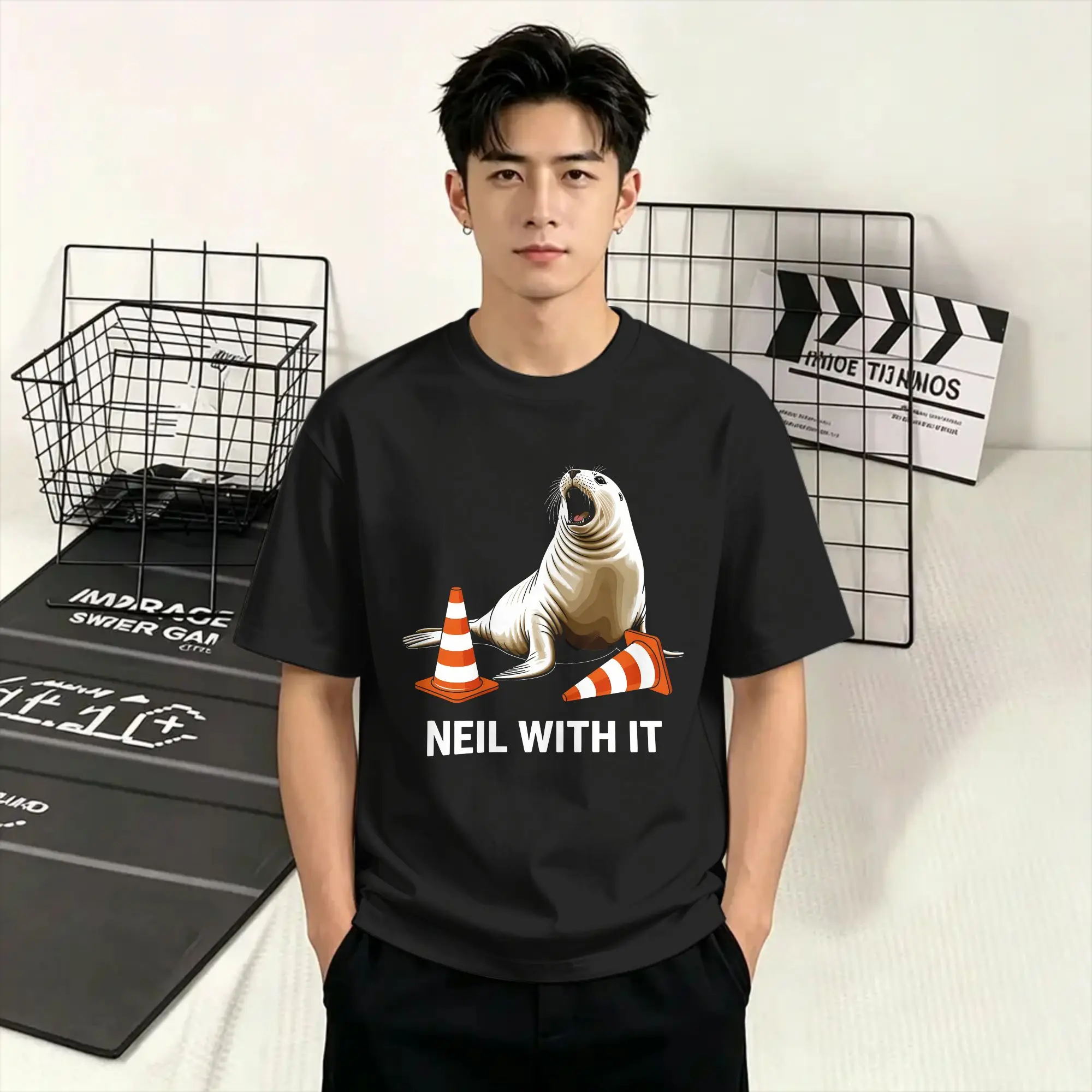 Men's Neil the Seal  T Shirt  Cotton Clothes Vintage Short Sleeve Round Collar Tees Birthday Present T-Shirts