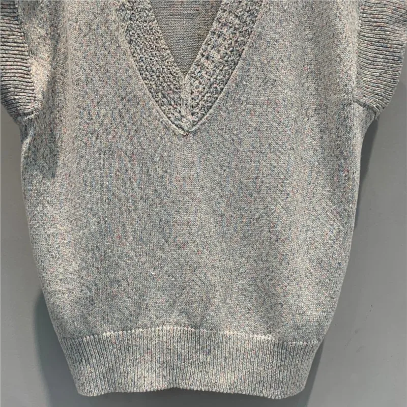 Women's Knit Vest 34% Cashmere Linen Blend Sleeveless Sweater Vest Vintage Cropped Loose Fit Pullover Money Aesthetic Autumn New