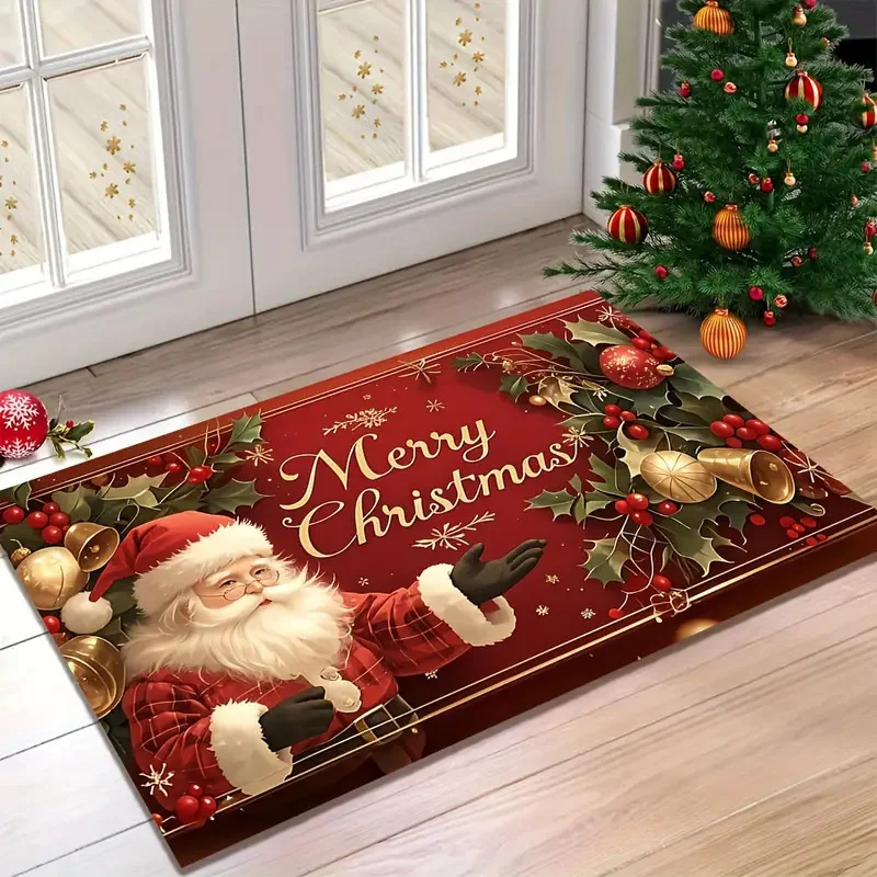 50x80cm Christmas Santa Doormat Non Slip Floor Mat Washable Dirt Resistant Entrance Door Rug Porch Hallway Holiday Decor