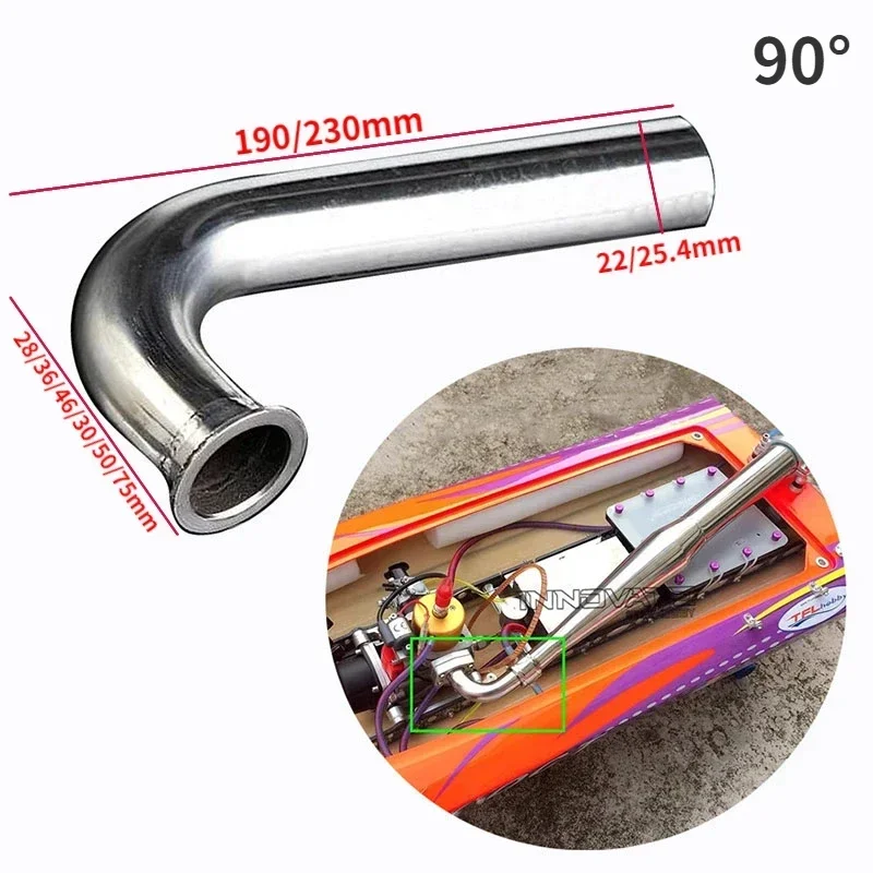 L190-230mm Stainless Steel 90° Elbow Exhaust Pipe for 26-29-30-32cc Komatsu Engine Gasoline Boat