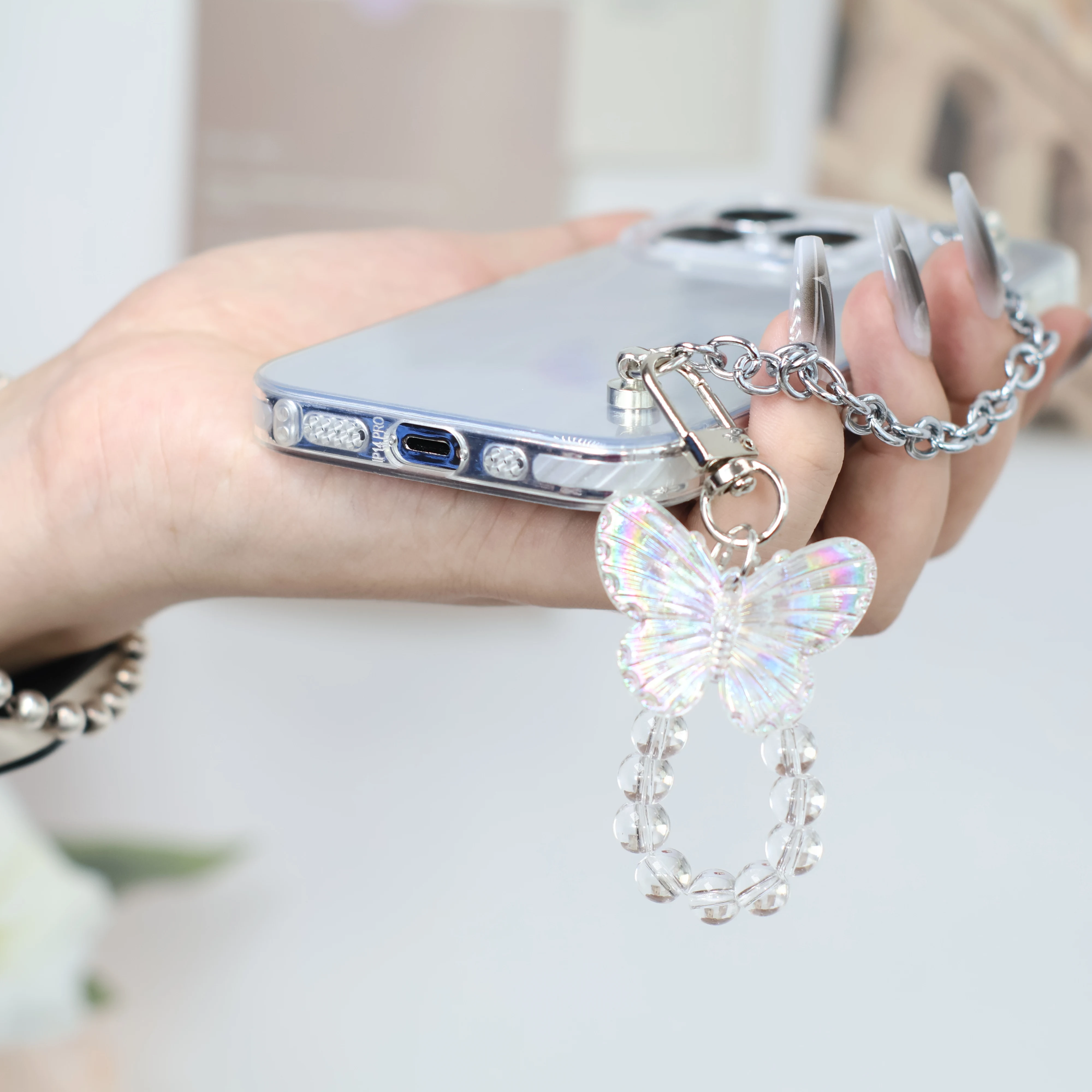 Butterfly Folding Stand Silver Phone Case For phone 11/12/13/14/15 Plus/Pro/Pro Max Series, Airy and Elegant