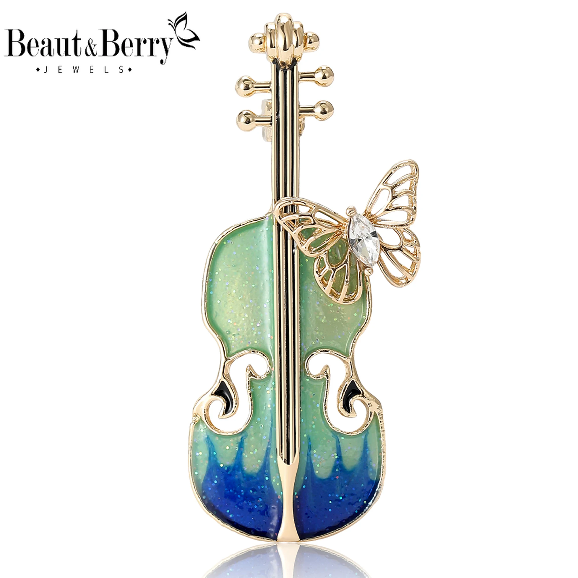 Beaut&Berry Trendy Enamel Butterfly Violin Brooches Women's Musical Instrument Office Party Pins Casual Accessories Gifts