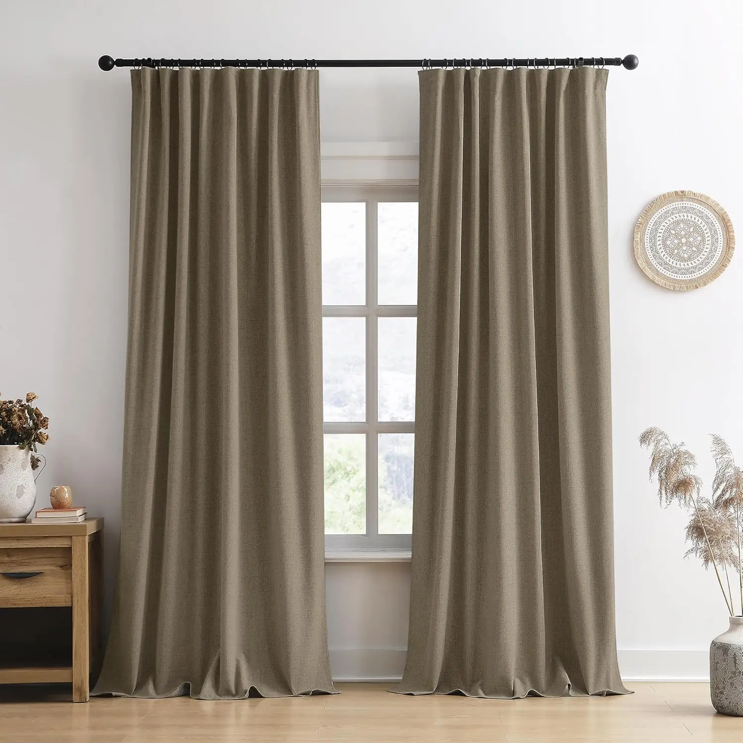 

104 Inch Long Linen Blended Blackout Curtains 2 Panels Set,Custom Length Back Tab Pleated Look Drapes with Hooks,Linen T