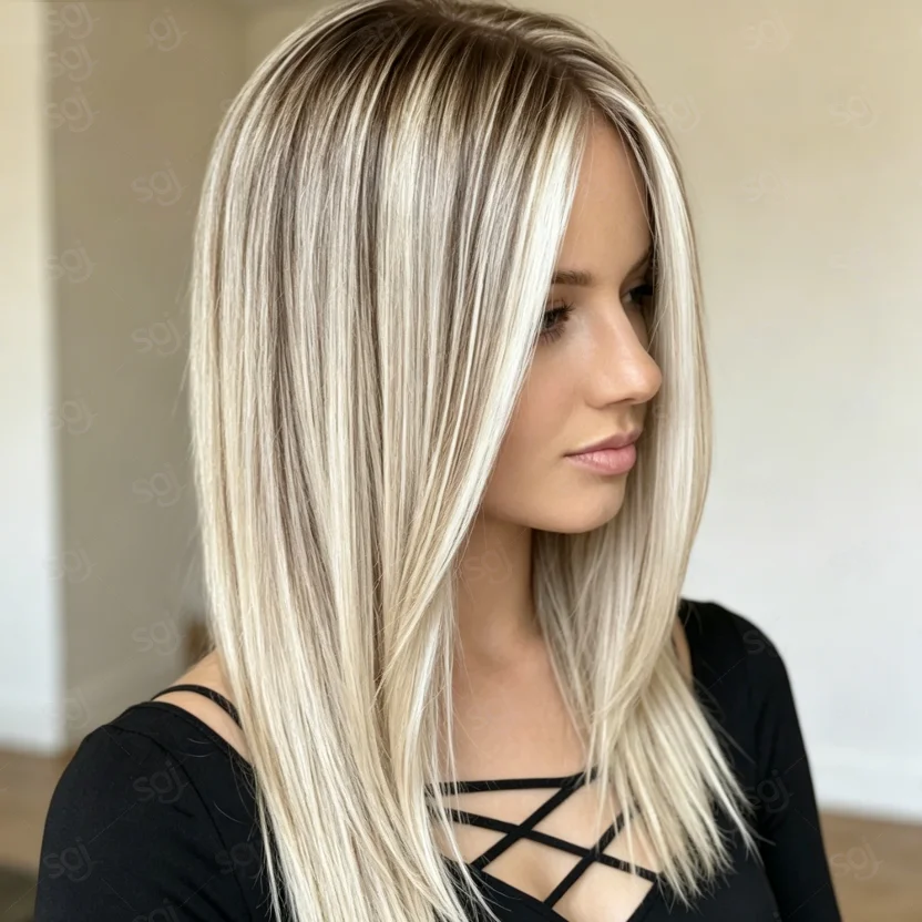 Women Soft HD Lace Natural Straight 24Inch Glueless Highlight Blond Front Wig Hair Pre Plucked Transparent Lace Heat  Resistant