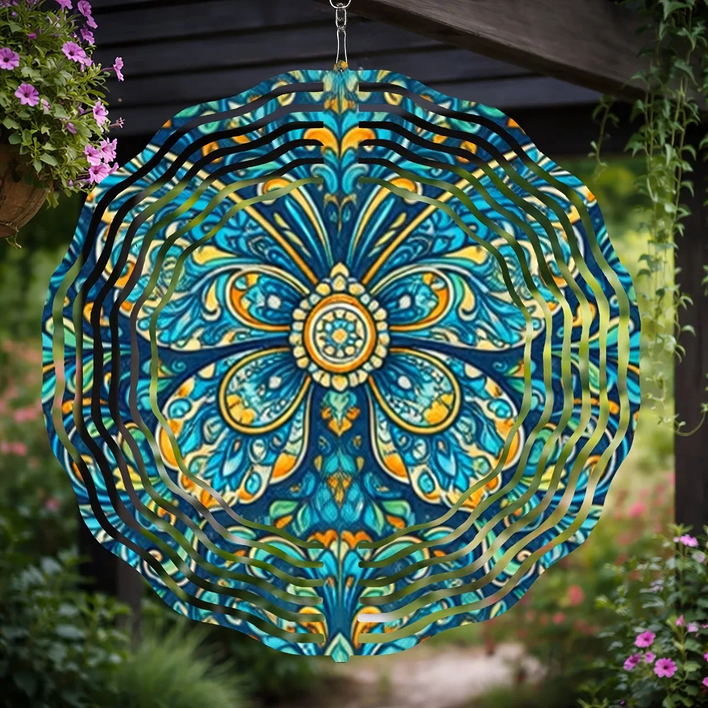 Carillons à vent mandala bohèmes, cloche à fleurs bleues, décoration de jardin extérieure en fer durable, son apaisant, cadeau pour cour et patio