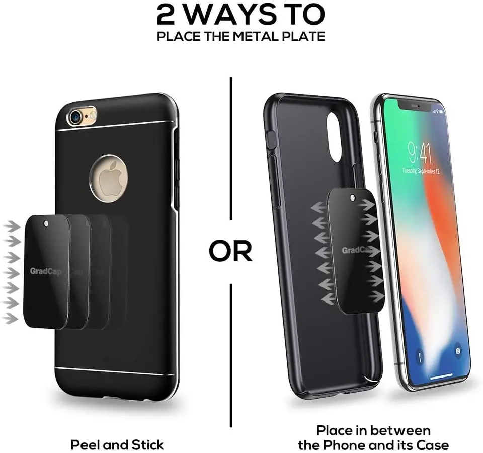 Magnetic Phone Mount Metal Plate Kit - 4 Pack Ultra Thin Black Discs with Strong Adhesive - Universal Car Phone Holder Stickers