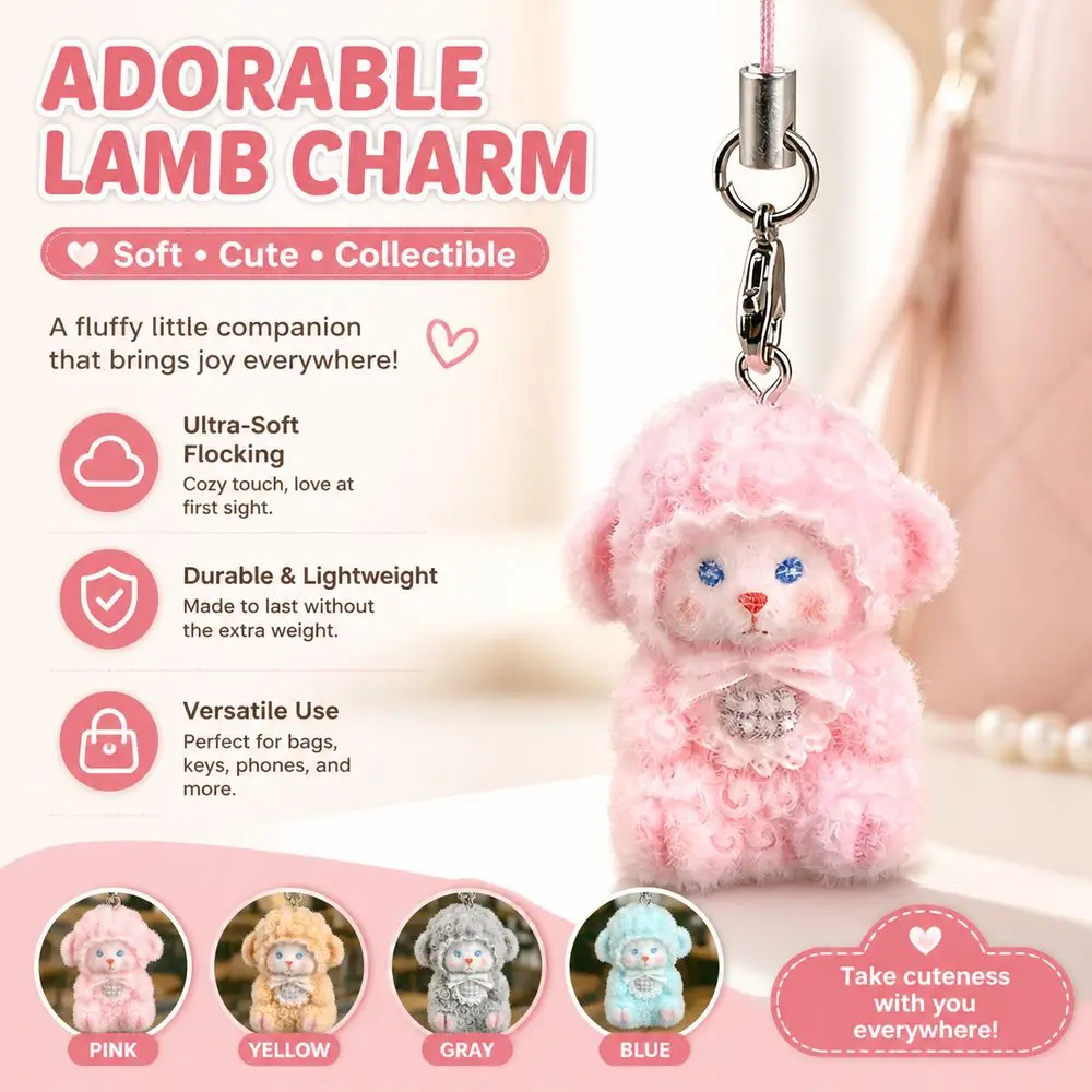 Sheep Pattern Flocking Sheep Keychain Bag Charm Phone Strap Mini Lamb Doll Pendant Handmade Craft Car Keychain Accessories