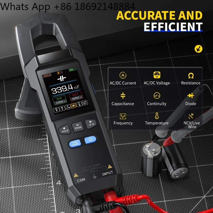 DMC‑100 Digital Clamp Meter 10000 Counts TRMS AC/DC Current 600A Multimeter, USB Rechargeable Electrician Testing Tool