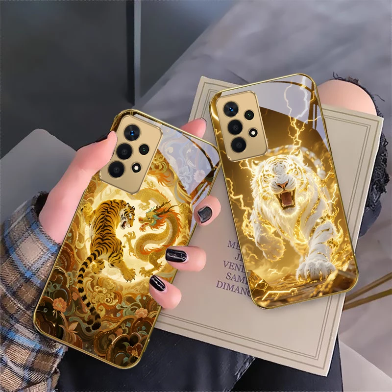 

Golden Eagle Head For Samsung A 01 52S A04 A05S A10 A12 A13 22 23 24 36 42 M02 Note 10 20Ultra 8 9 Golden glass phone case