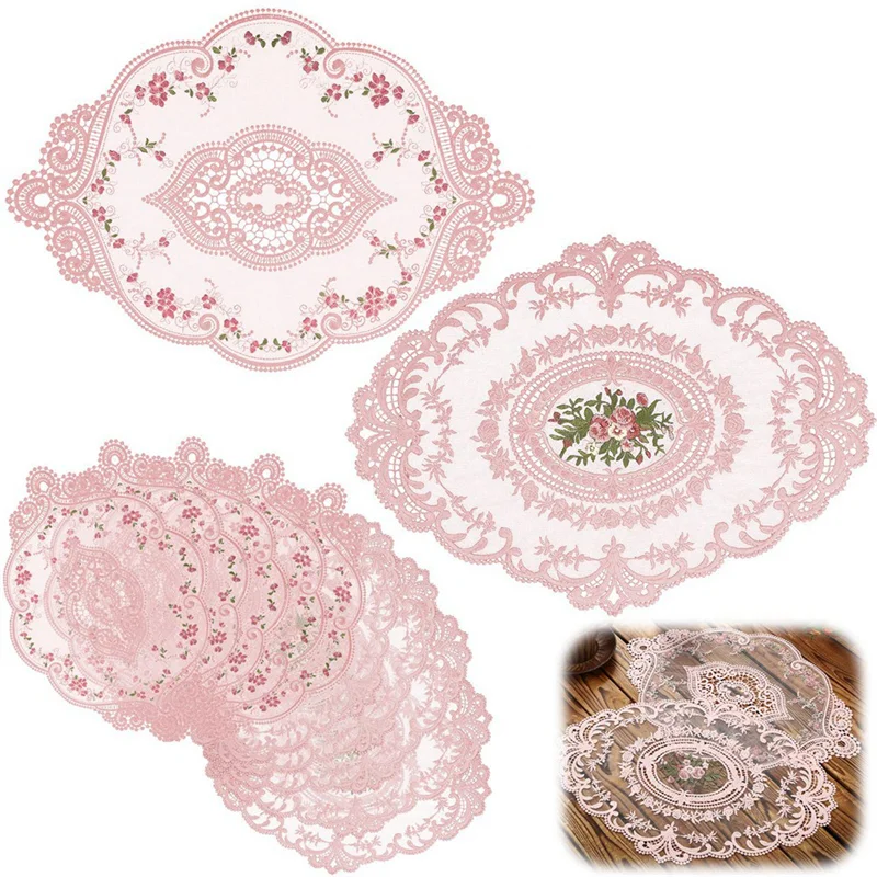 10Pcs Lace Doilies for Tables Embroidered Lace Placemats Vintage Crochet Doilies Exquisite Retro Victorian Table Mat