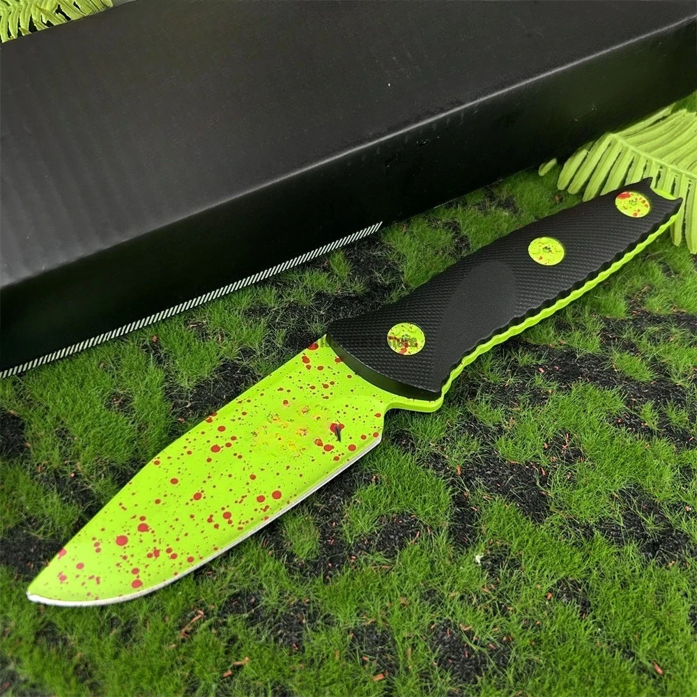 

Флуоресцентный зеленый прямой нож, нож для кемпинга на открытом воздухе, эргономичная ручка, полнозубый дизайн, прочный уличный рюкзак для выживания